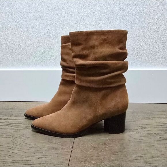 Blondo Tarrah Slouch Mid Calf Pointed Toe Suede Waterproof Boot in Chestnut - Picture 3 of 11